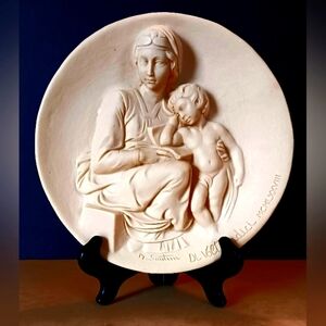 Pensive Madonna with Child - Bas Relief Plate with Hanger affixed on back